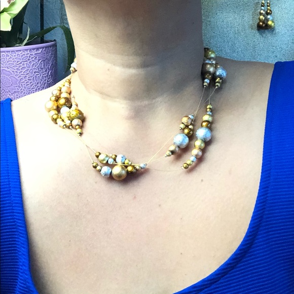 Gold Toned Bead Necklace and Earring Set - Picture 11 of 11
